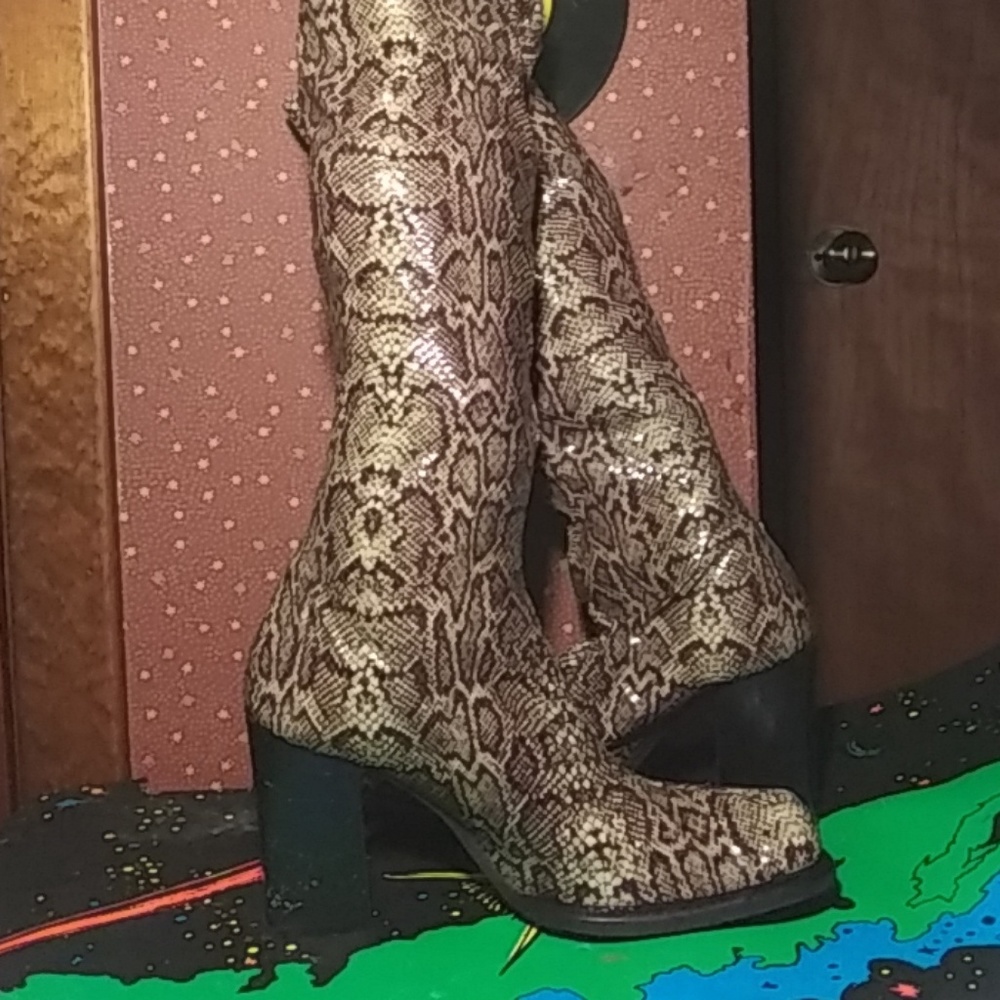Faux Snake Skin Platform Boots
